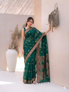 teal blue premium organza half silk saree with zari border