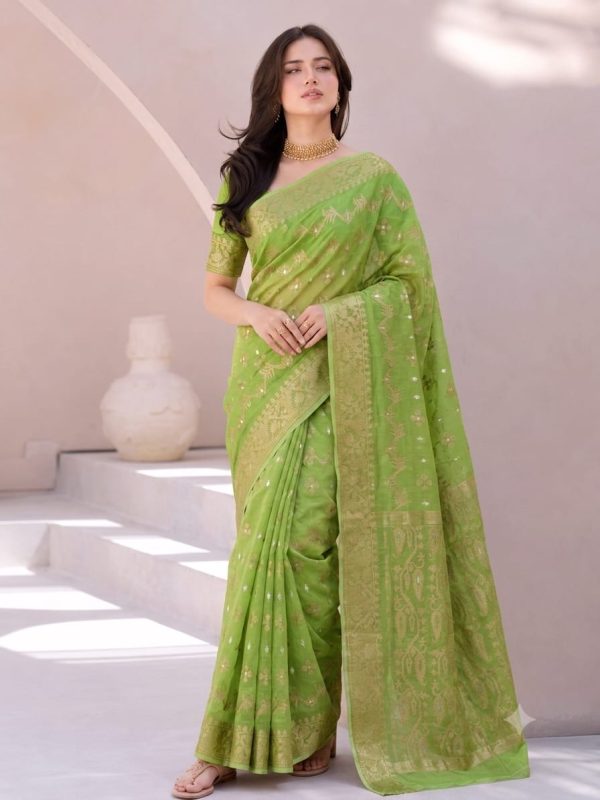 WhatsApp Image 2026-08-30 at 04.25.58 Premium Half Silk Olive Jamdani