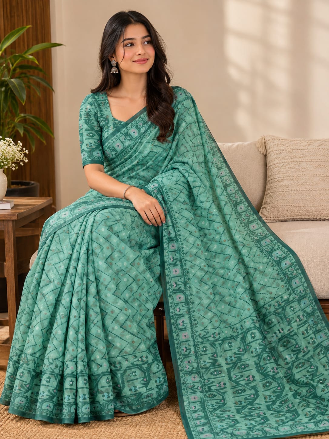 Premium 100% Cotton Jamdani Saree - Image 3