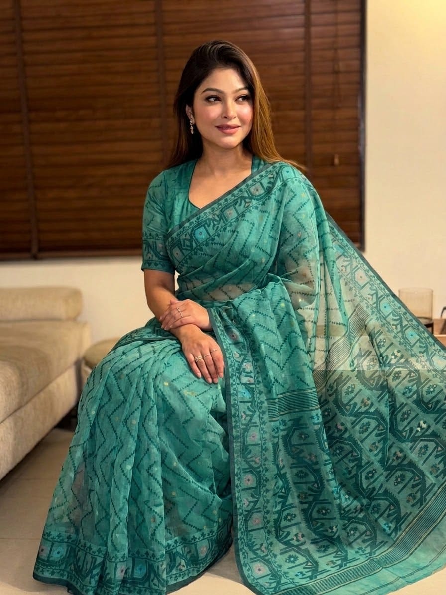 Premium 100% Cotton Jamdani Saree - Image 2